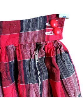 True Vintage Skirt 20" 20W 1950s ROCKABILLY COUNTRY COTTON RED PLAID SIDE ZIP